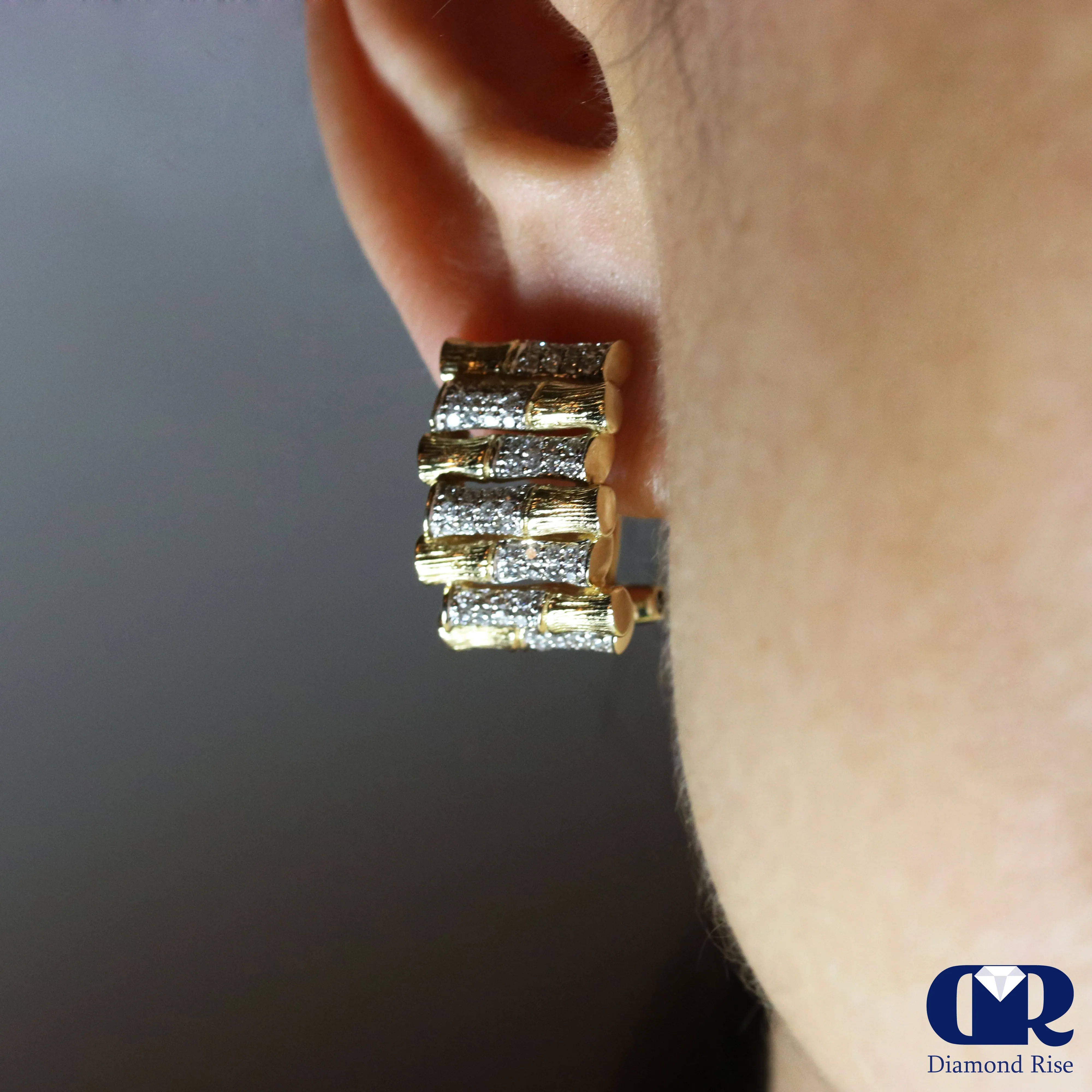 0.86 Ct Diamond Hoop Huggie Earrings In 14K Gold With Omega Back