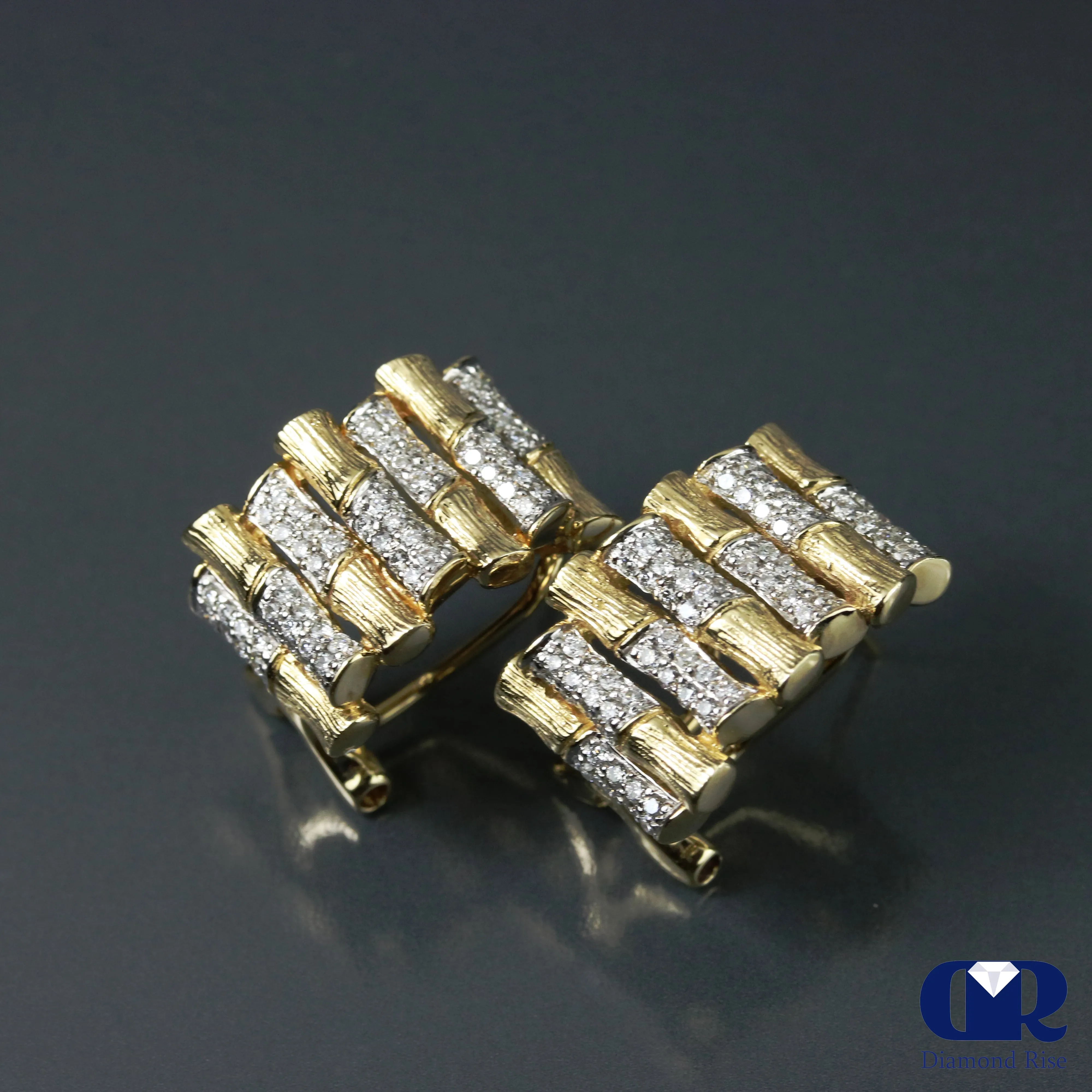 0.86 Ct Diamond Hoop Huggie Earrings In 14K Gold With Omega Back