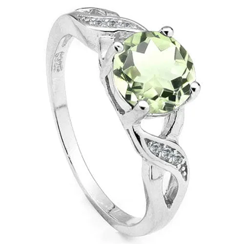 1.24 CT GREEN AMETHYST & DIAMOND 925 STERLING SILVER RING