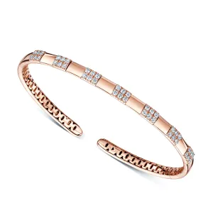 18ct Rose Gold Round Brilliant Cut Diamond Open Bangle