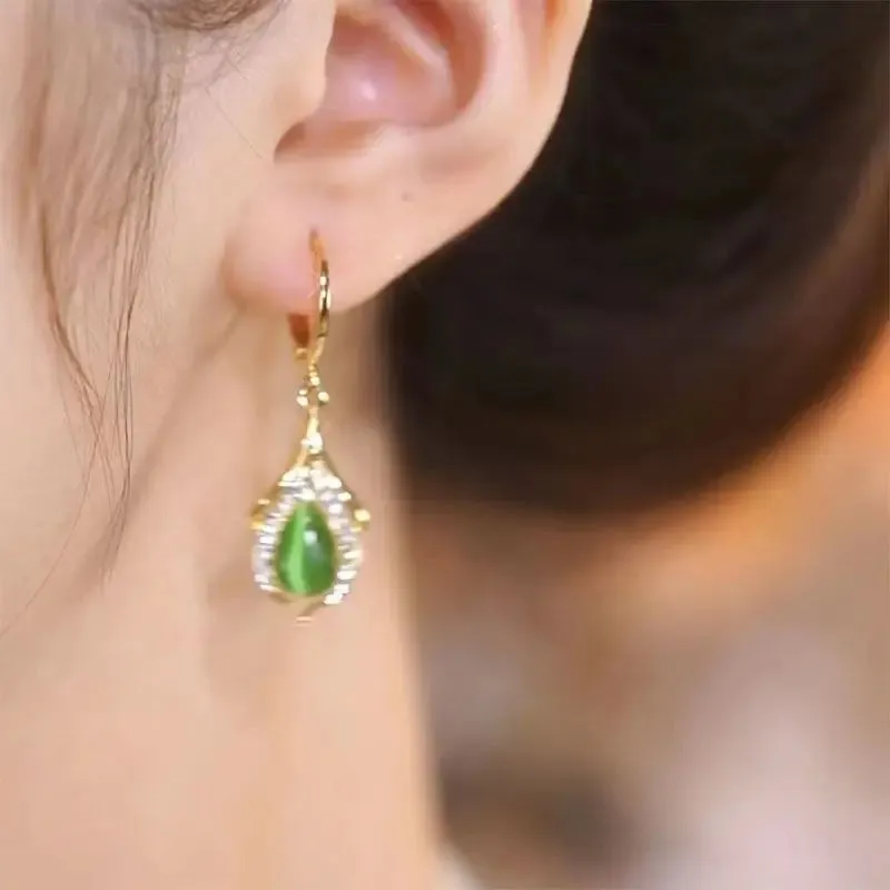 2023 New Fashion Trend Unique Design Elegant Delicate Light Luxury Zircon Green Opal Earrings Women Jewelry Party Premium Gift