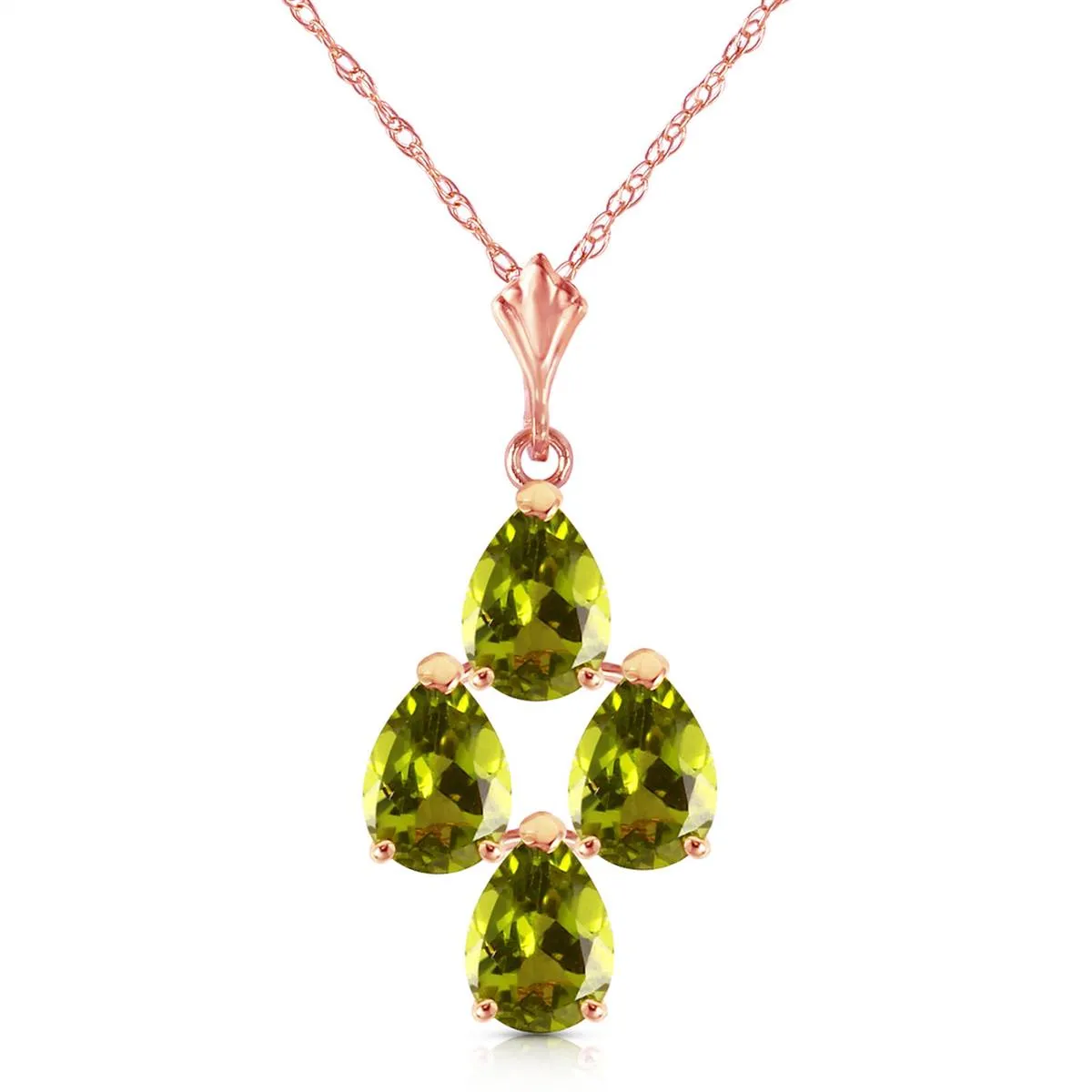 2.25 Carat 14K Solid Rose Gold Pyramid Peridot Necklace