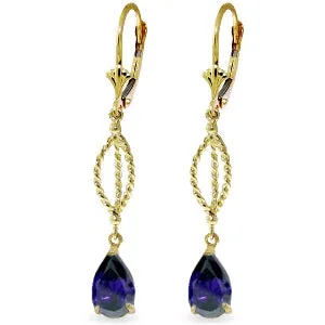 3 Carat 14K Solid Yellow Gold Dark Is The Night Sapphire Earrings