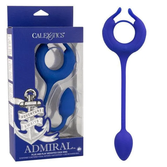 Admiral Plug and Play Weighted Silicone Penis Ring with Anal Plug Blue