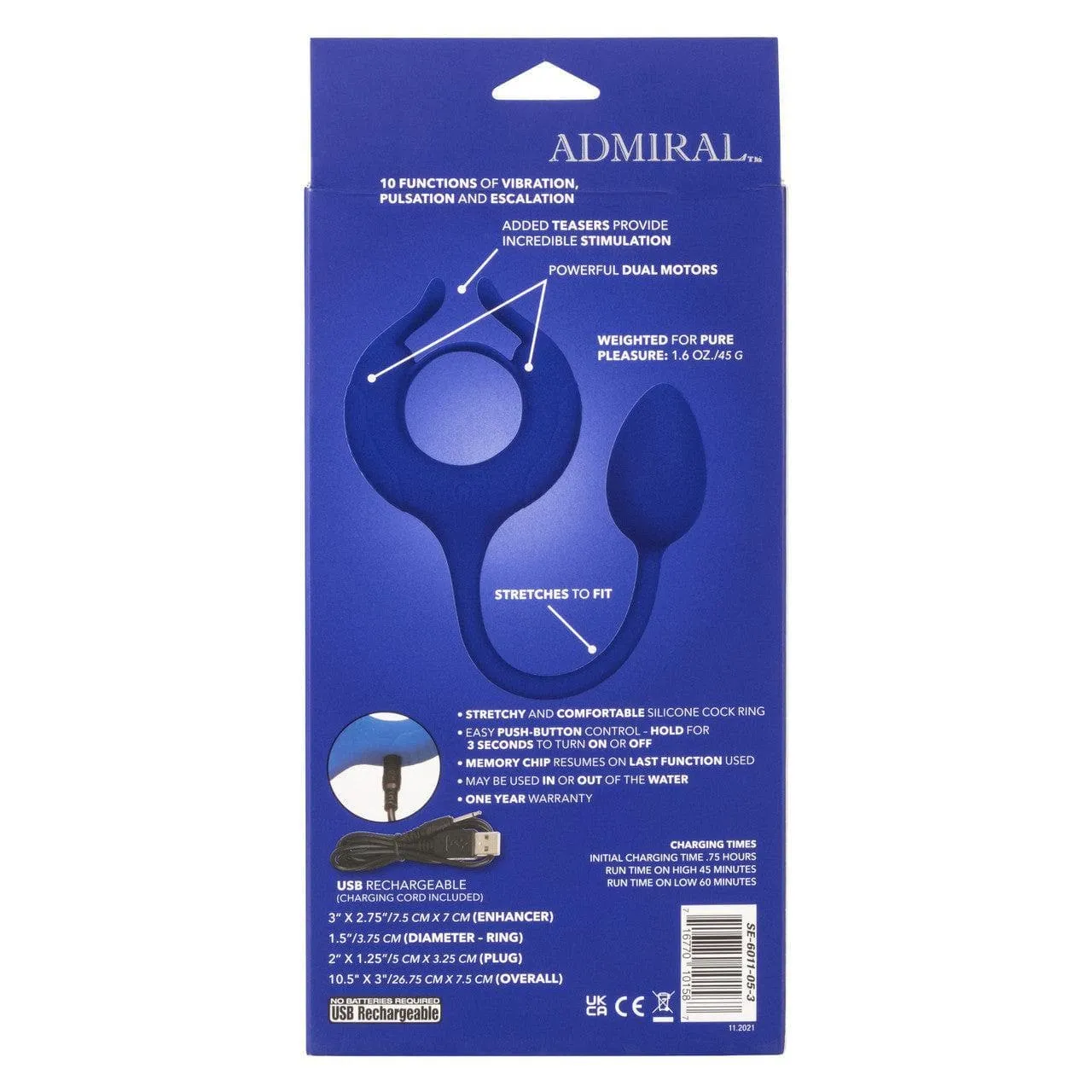 Admiral Plug and Play Weighted Silicone Penis Ring with Anal Plug Blue