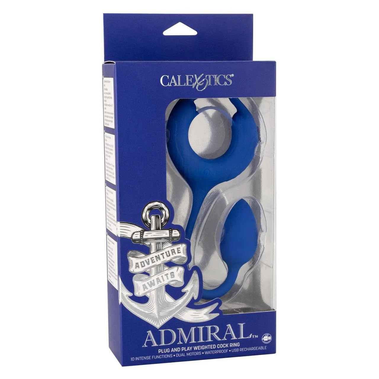 Admiral Plug and Play Weighted Silicone Penis Ring with Anal Plug Blue