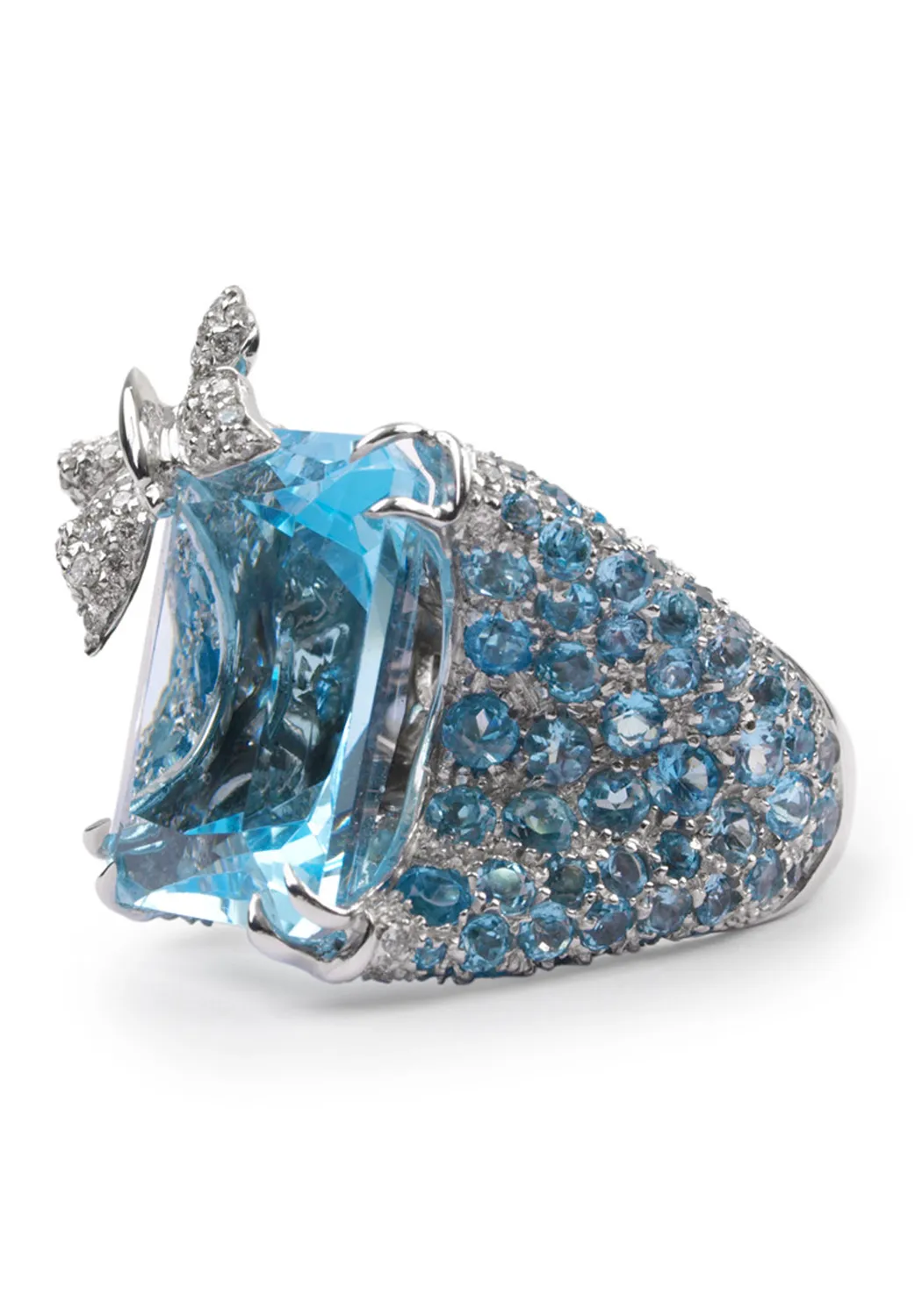 Adolfo Courrier 18KWG Diamond & Blue Topaz Butterfly Cocktail Ring