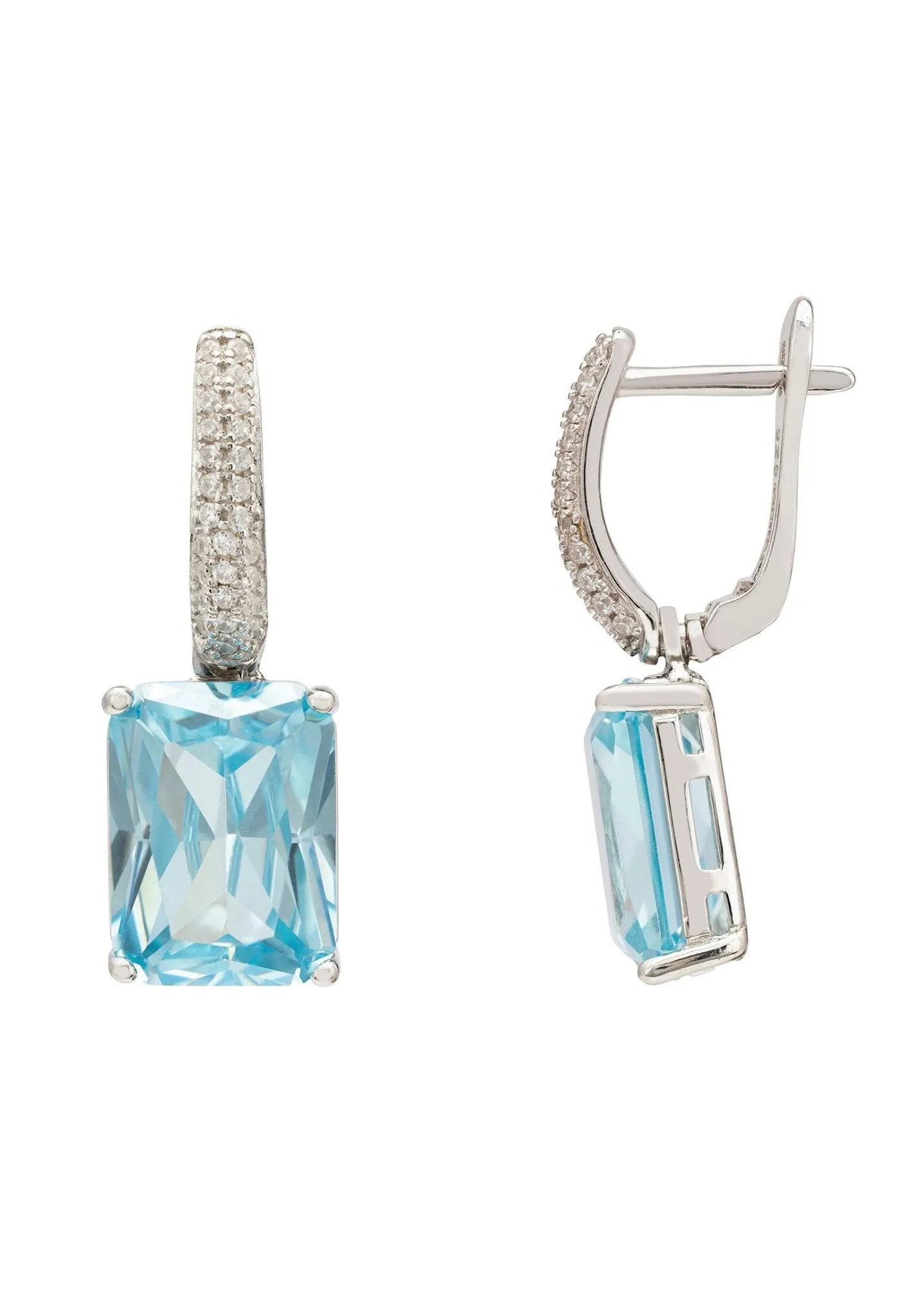 Alexandra Rectangle Drop Earrings Silver Blue Topaz