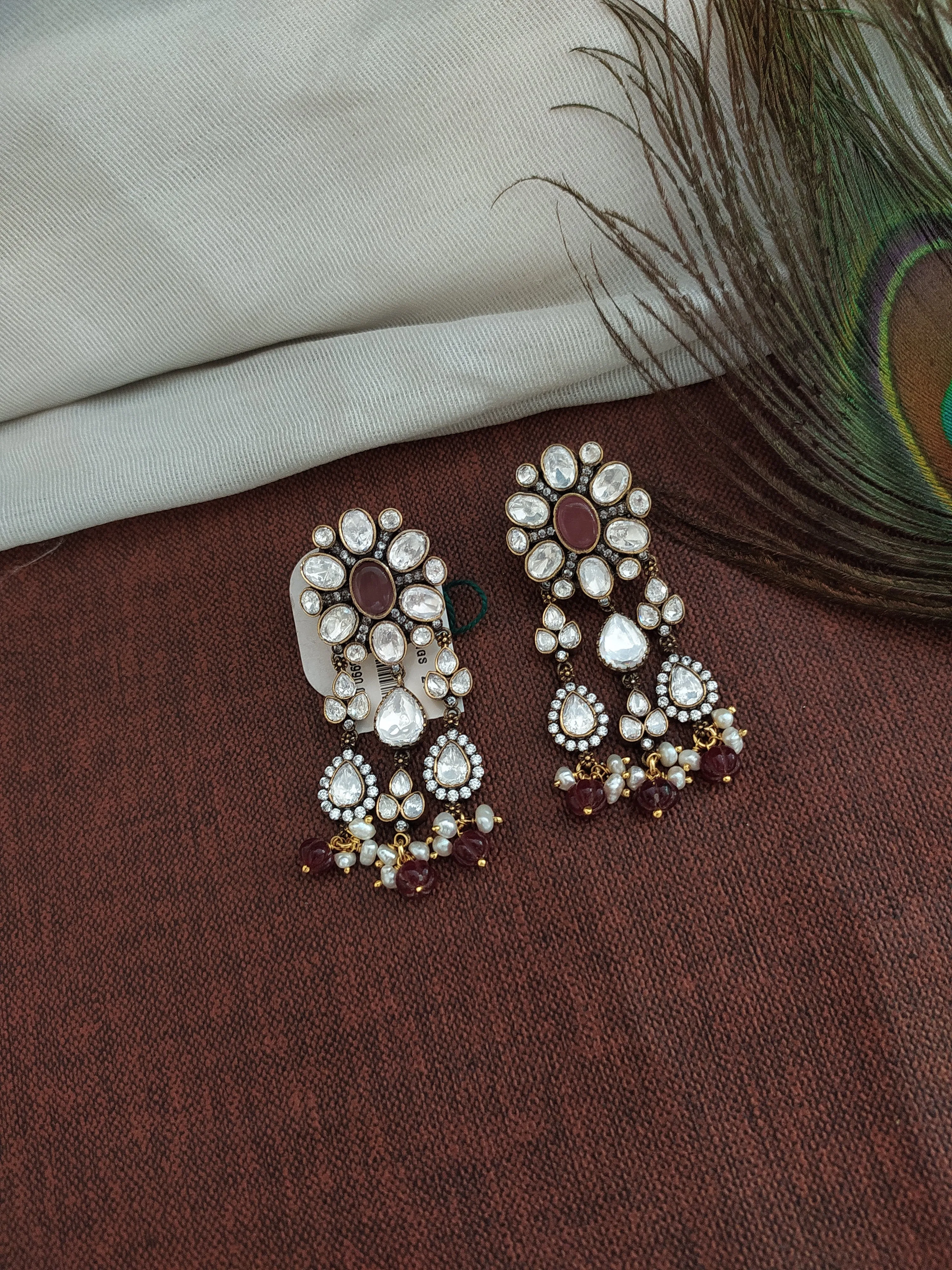 Alluring Silver Monzonite Chandbali Earrings