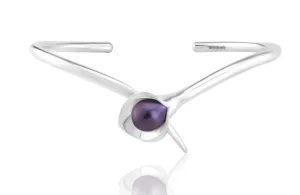 Amanda Cox Silver small black pearl calla lily bangle