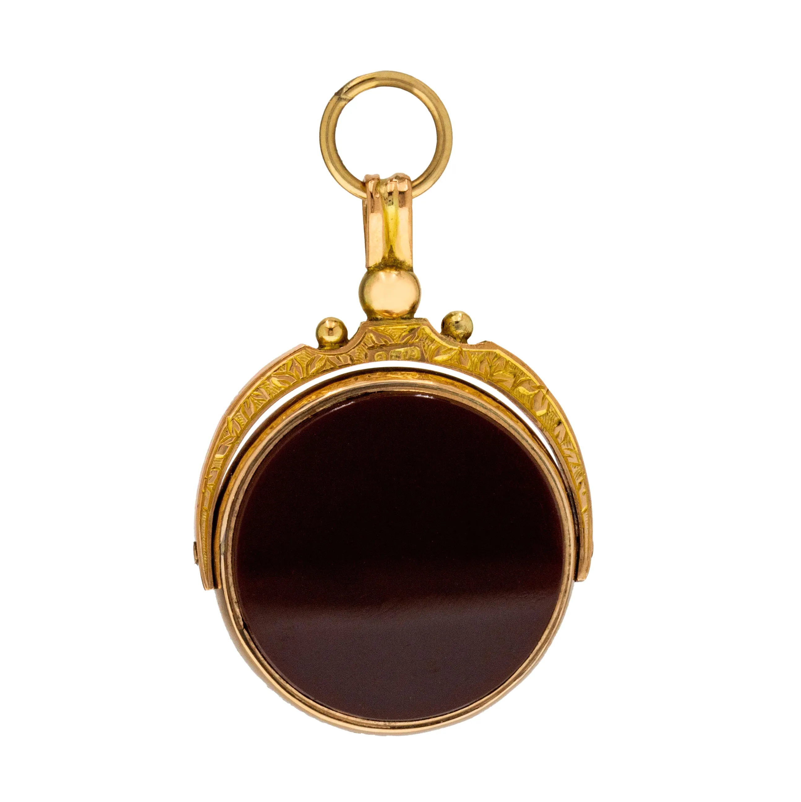 Antique 9ct Gold Bloodstone Carnelian Swivel Fob Pendant