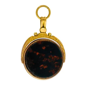 Antique 9ct Gold Bloodstone Carnelian Swivel Fob Pendant