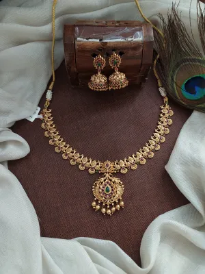 Antique Necklace with Pendant and Jhumki