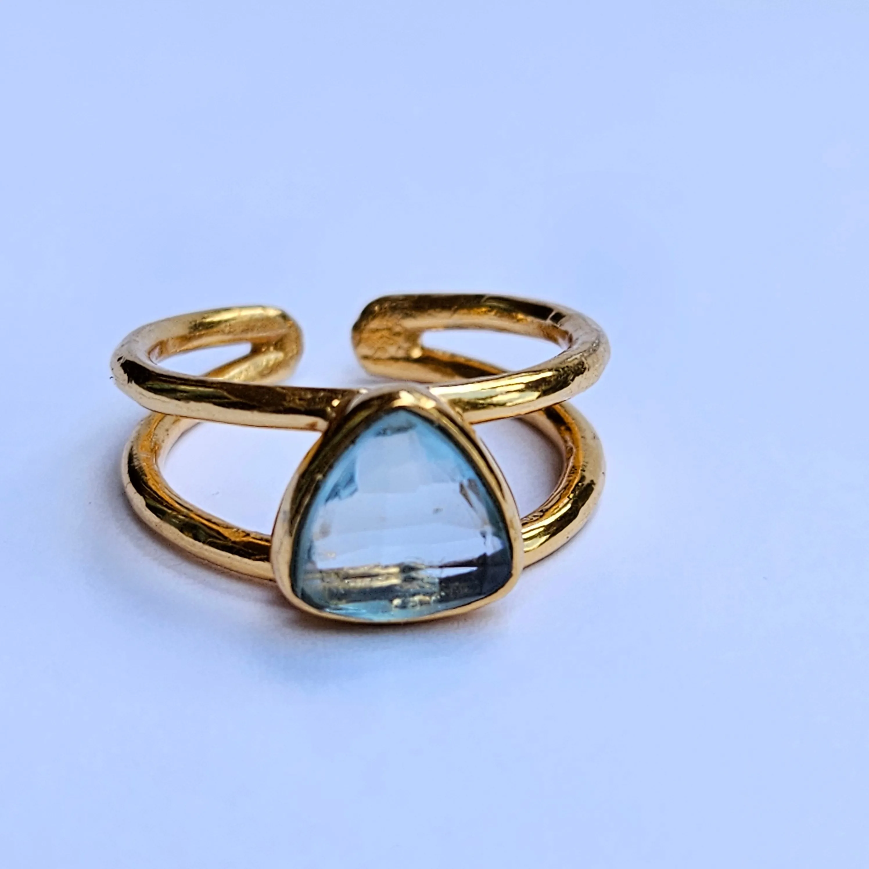 Aqua Blue Topaz Double Band Trillion Ring