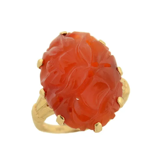 Art Deco 10kt Carved Carnelian Ring