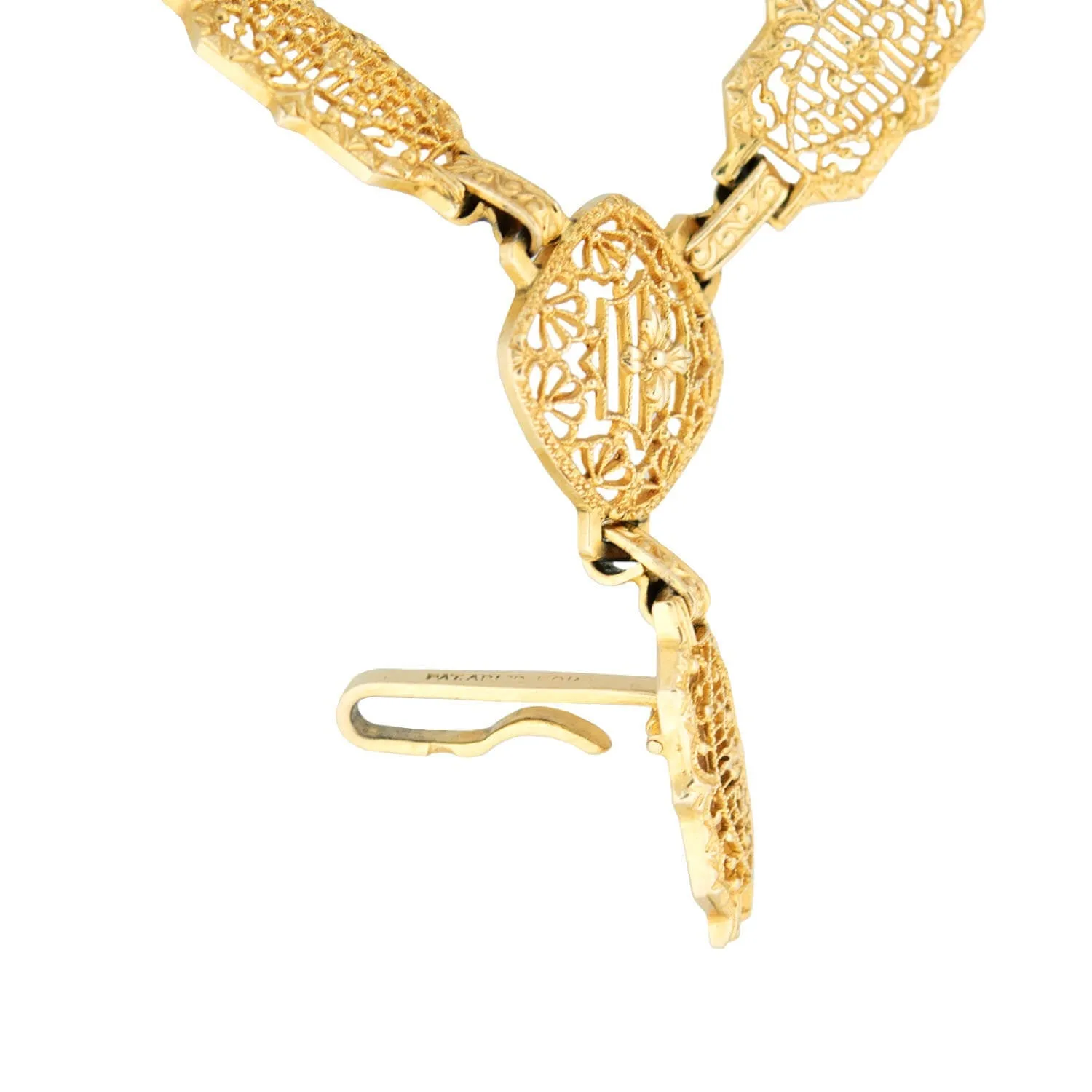 Art Deco 14k Gold Filigree Panel Chain