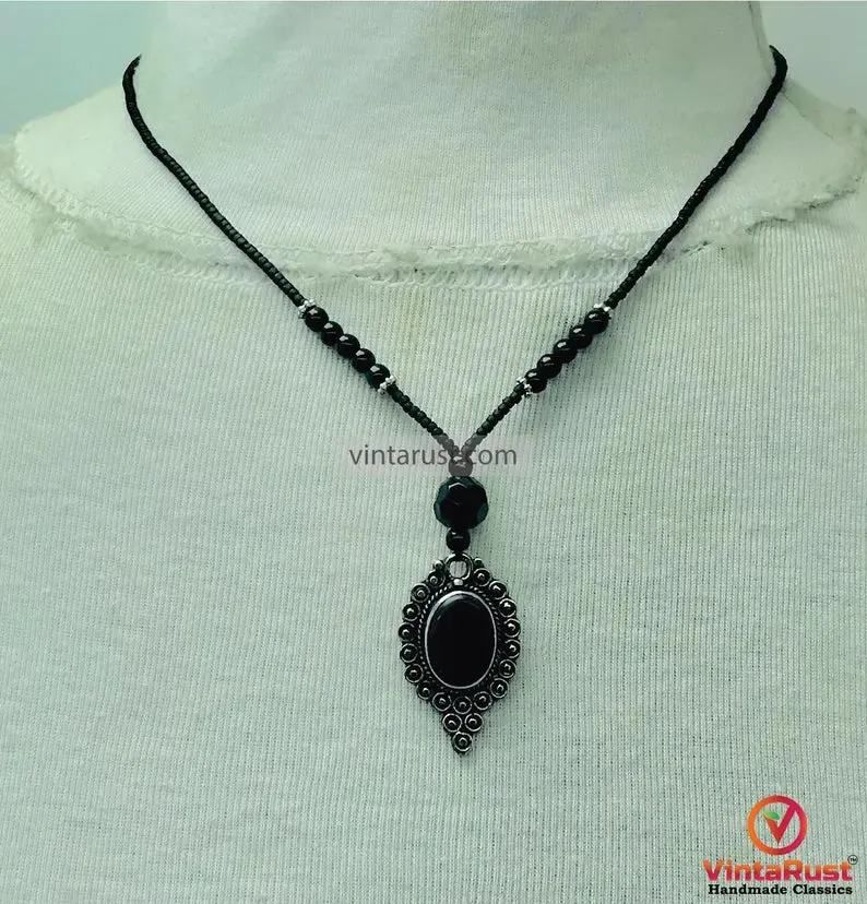 Black Friday Bohemian Black Onyx-Style Pendant Necklace and Cuff