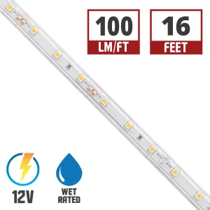 BLAZE Wet Location LED Strip Light, 16ft Reel, 5000K, 116 Lumens per Ft, 12V