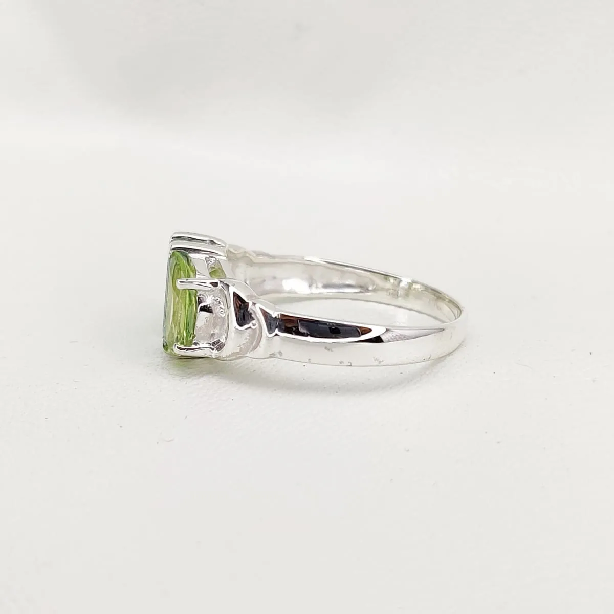 Blue Topaz and Peridot Ring, Baguette Cut Half Moon Ring, December & August Birthstone, Unique Modern Ring, Sterling Silver, Gift For Her