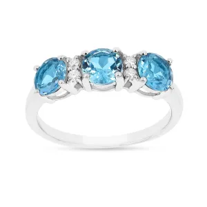 Blue Topaz Three Stone Ring