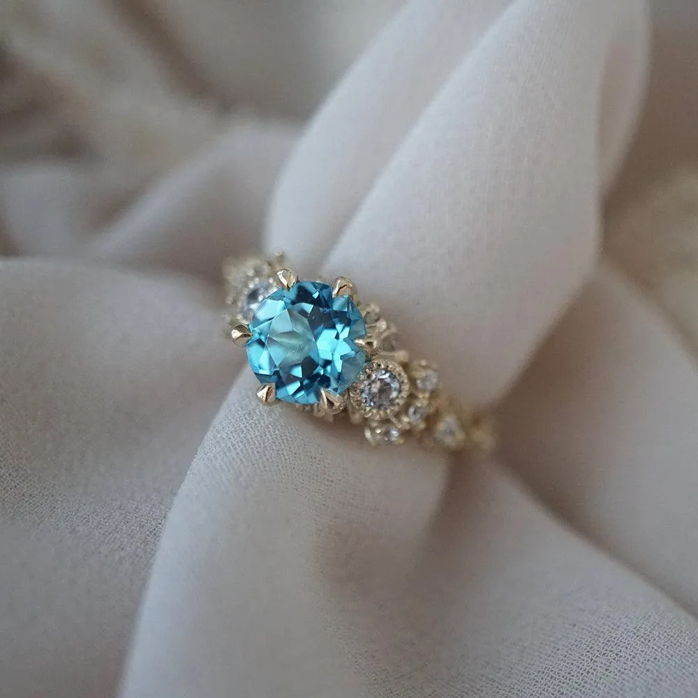 Blue Topaz Westminster Diamond Ring in 14K and 18K Gold