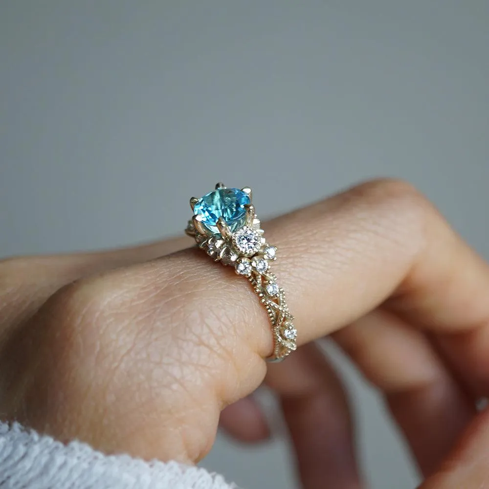 Blue Topaz Westminster Diamond Ring in 14K and 18K Gold