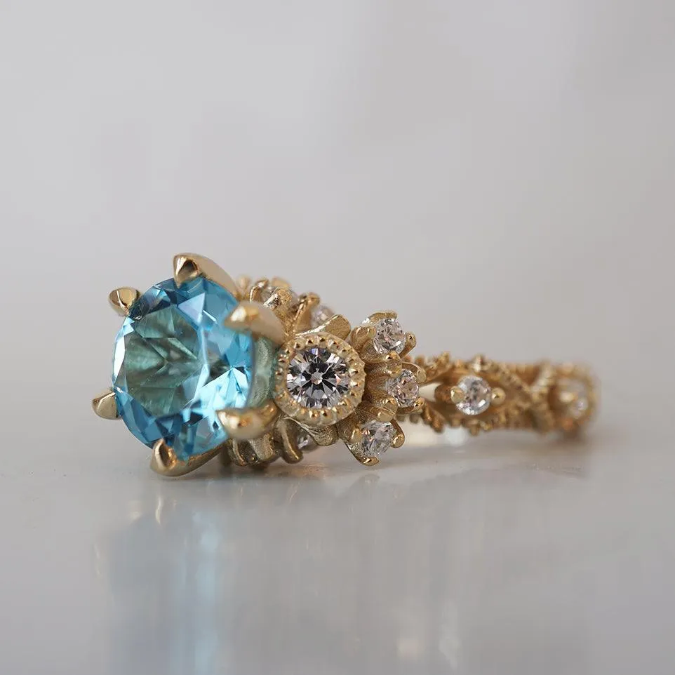 Blue Topaz Westminster Diamond Ring in 14K and 18K Gold