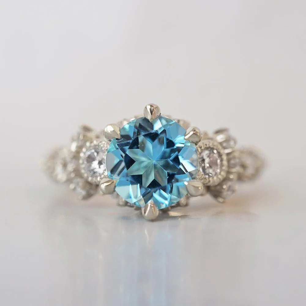 Blue Topaz Westminster Diamond Ring in 14K and 18K Gold