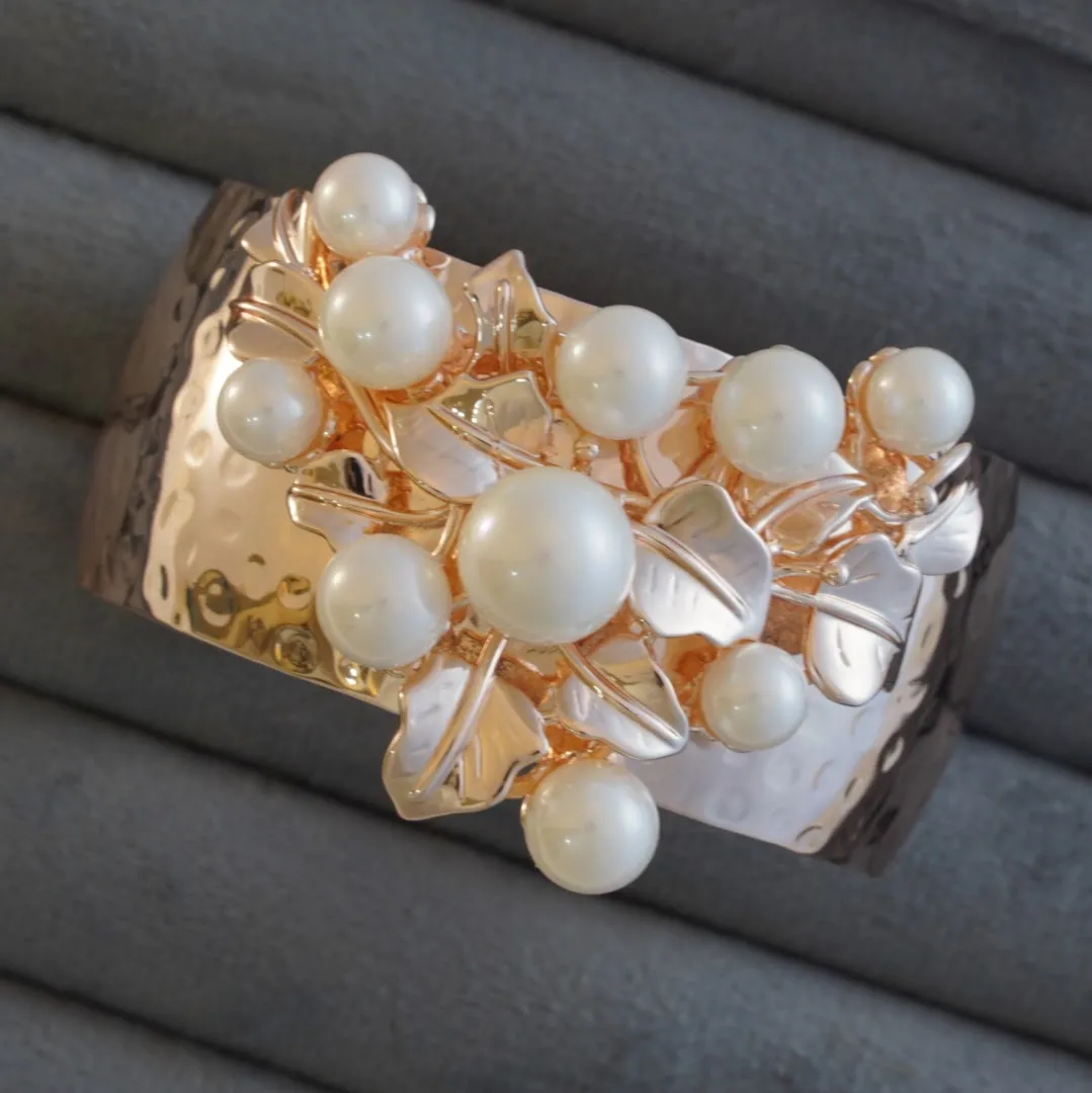 BOLD SERIES  Rose Gold Plated Pearl Studded Adjustable Kada Bracelet