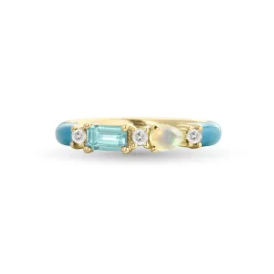 Cabochon Gemstone & Diamond 14K Enamel Ring