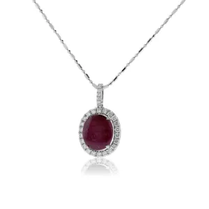 Cabochon Star Ruby with Diamond Halo Pendant