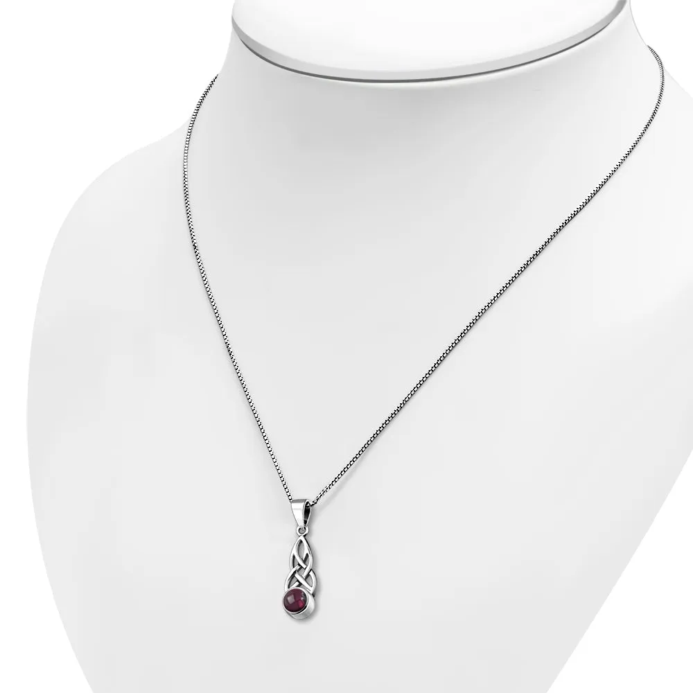 Celtic Knot Silver Pendant set w/ Garnet Stone