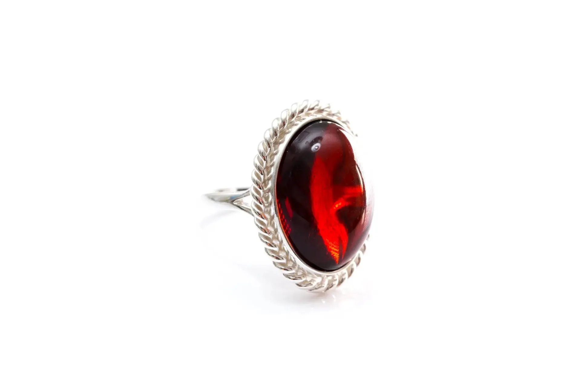 Cherry Red Amber Statement Ring - Elegant Baltic Amber Cocktail Ring in Sterling Silver