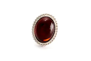 Cherry Red Amber Statement Ring - Elegant Baltic Amber Cocktail Ring in Sterling Silver