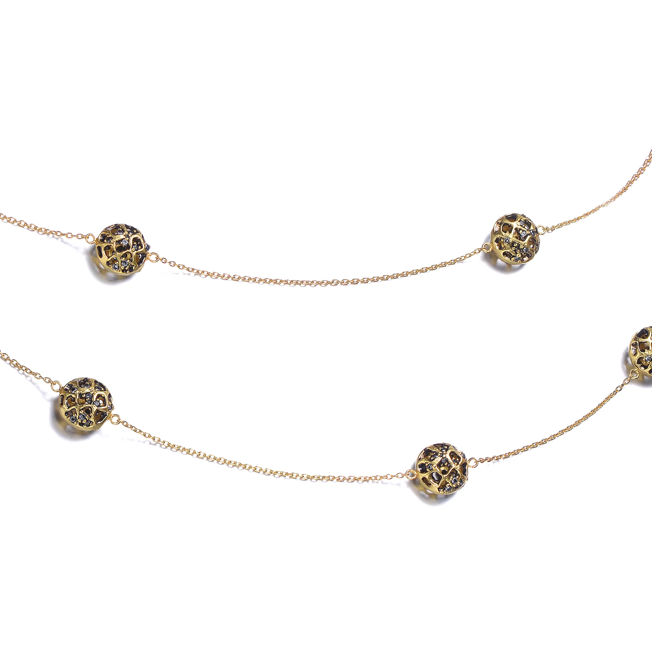 Collette Z Sterling Silver with Gold Plated Clear and Black Round Cubic Zirconia Ball Station Necklace