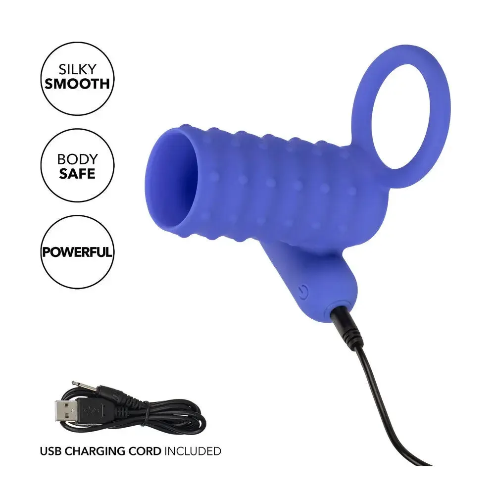 Colt Silicone Blue Rechargeable Vibrating Penis Sleeve with Cock Ring