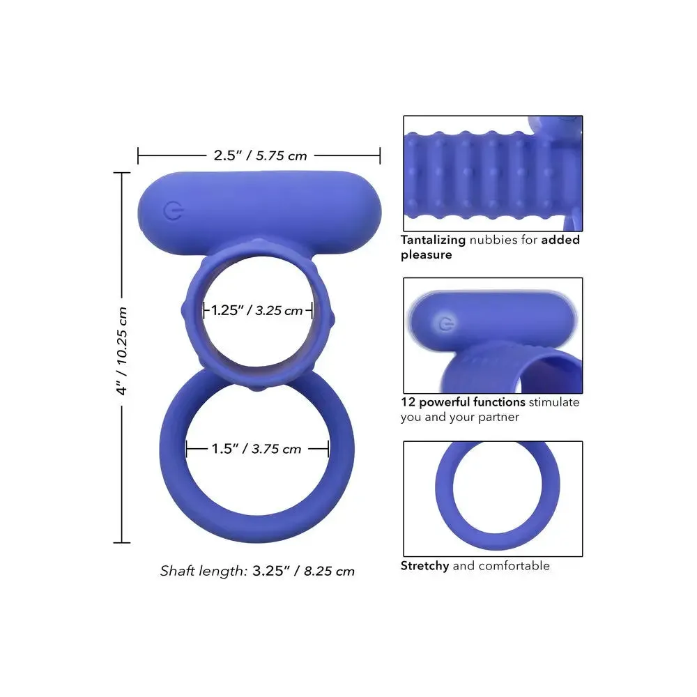 Colt Silicone Blue Rechargeable Vibrating Penis Sleeve with Cock Ring