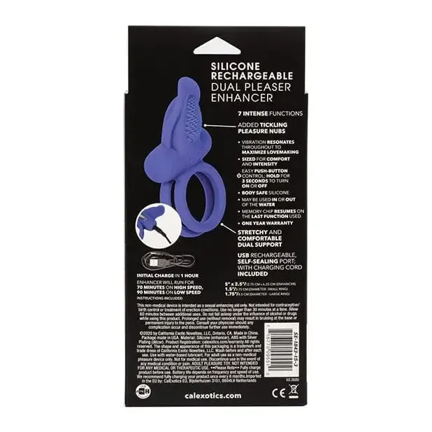 Couples Enhancers Silicone Rechargeable Dual Pleaser Enhancer - Blue