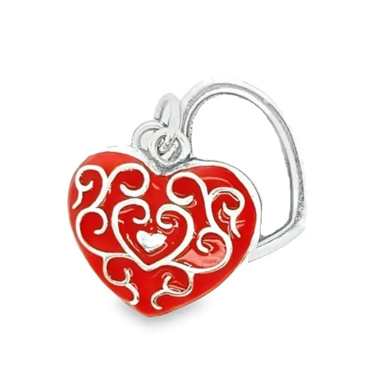 D1171 Red Ornate Heart Locket Charm