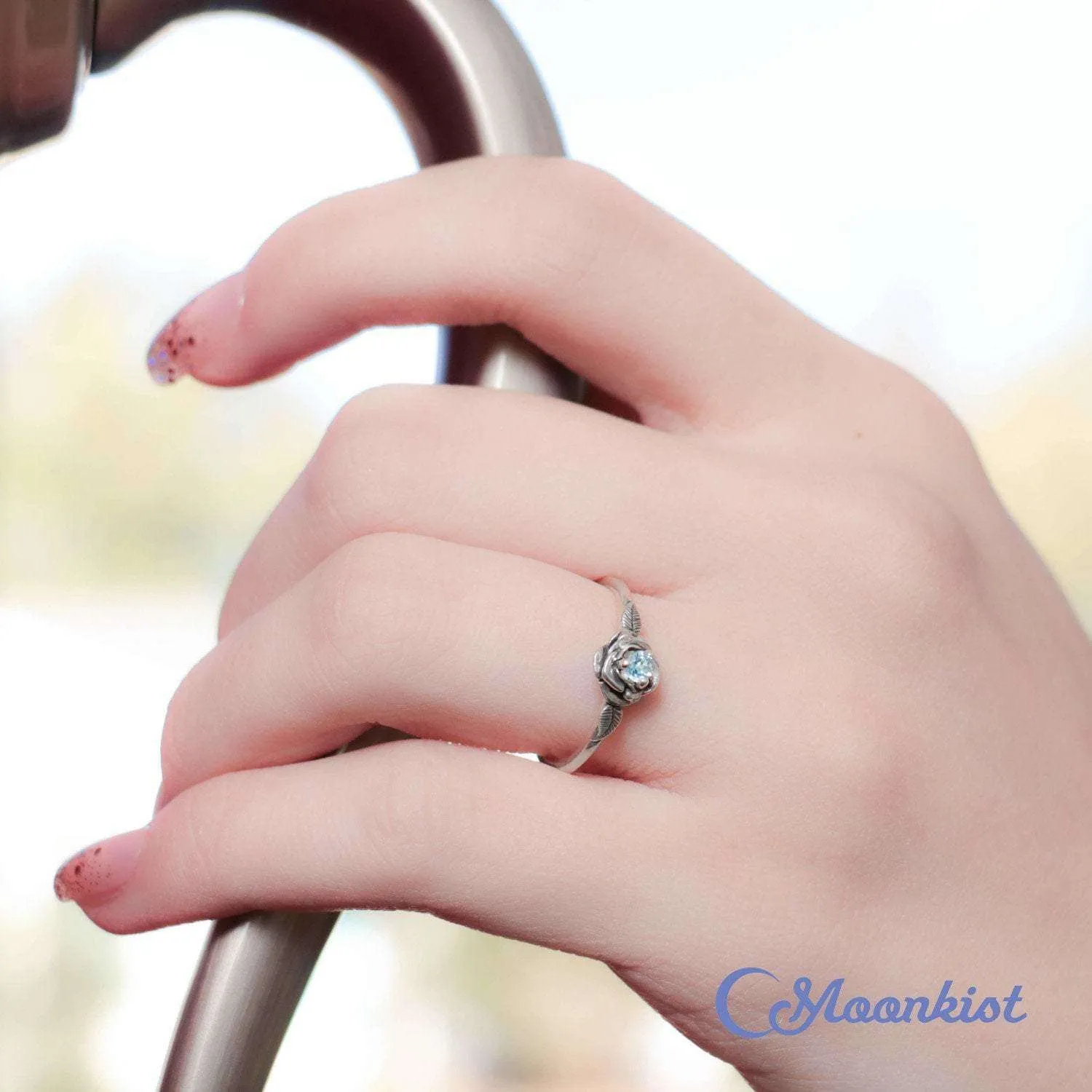 Dainty Blue Topaz Rose Promise Ring | Moonkist Designs