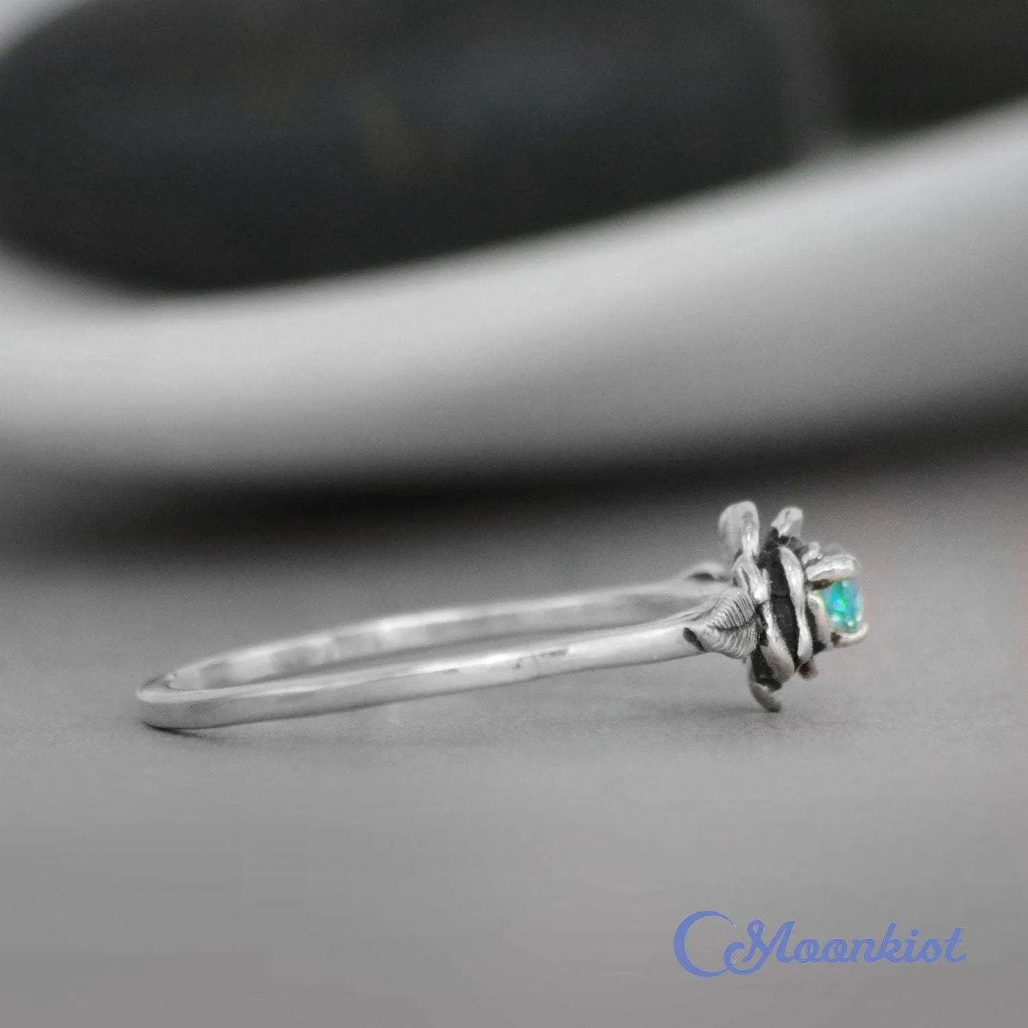 Dainty Blue Topaz Rose Promise Ring | Moonkist Designs