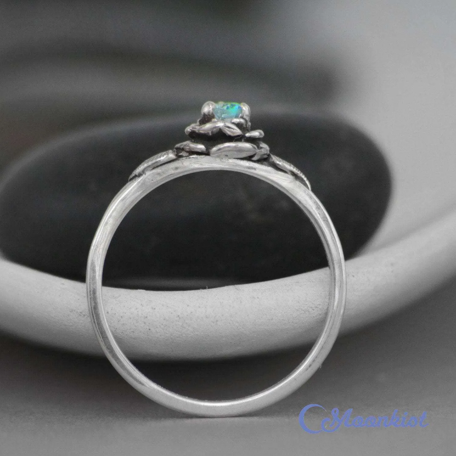 Dainty Blue Topaz Rose Promise Ring | Moonkist Designs