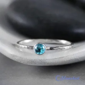 Dainty Silver Blue Topaz Pinky Ring | Moonkist Designs