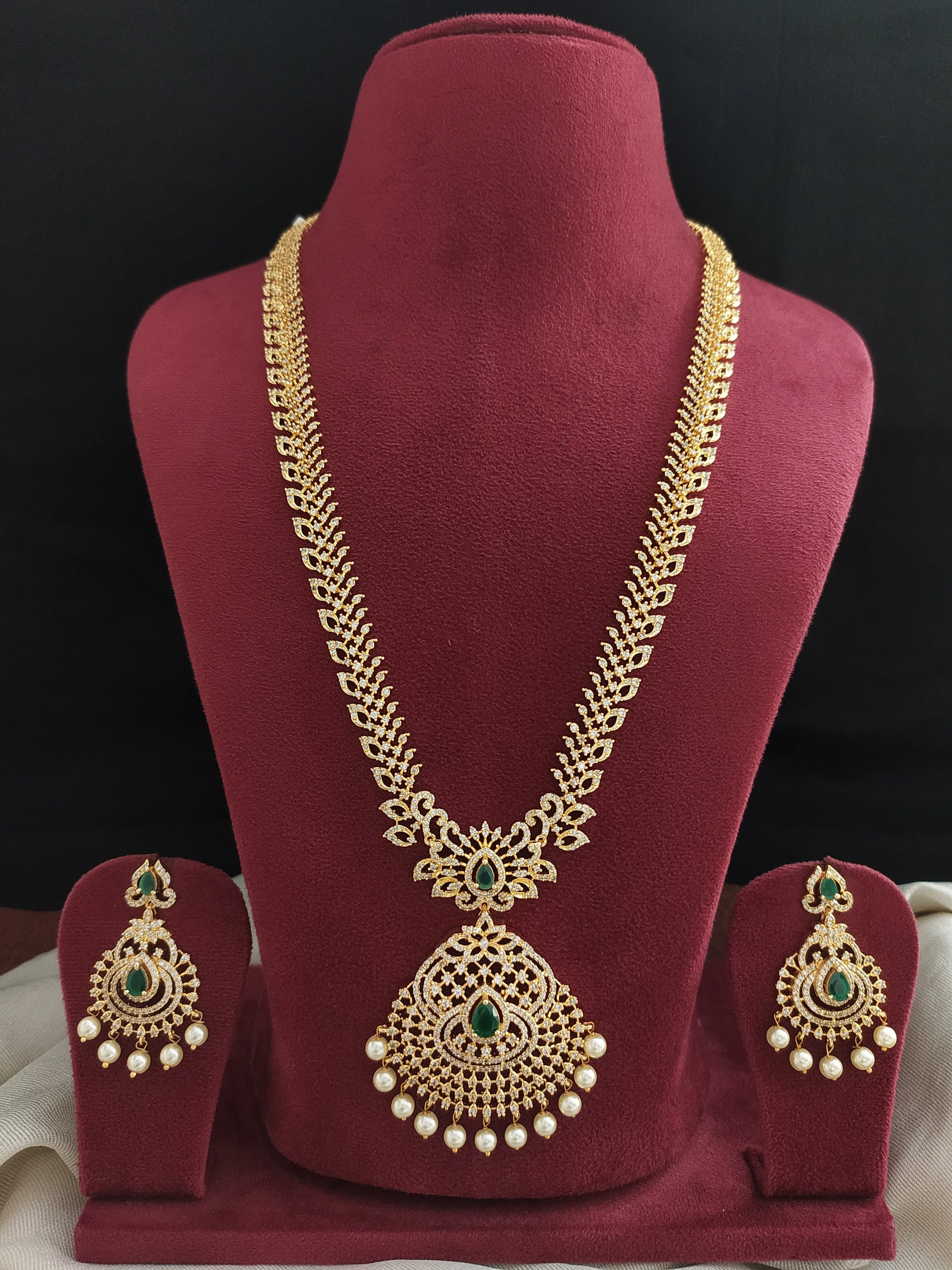 Dazzling Radiance Gold Plated Shimmering Pendant Long Haram Set