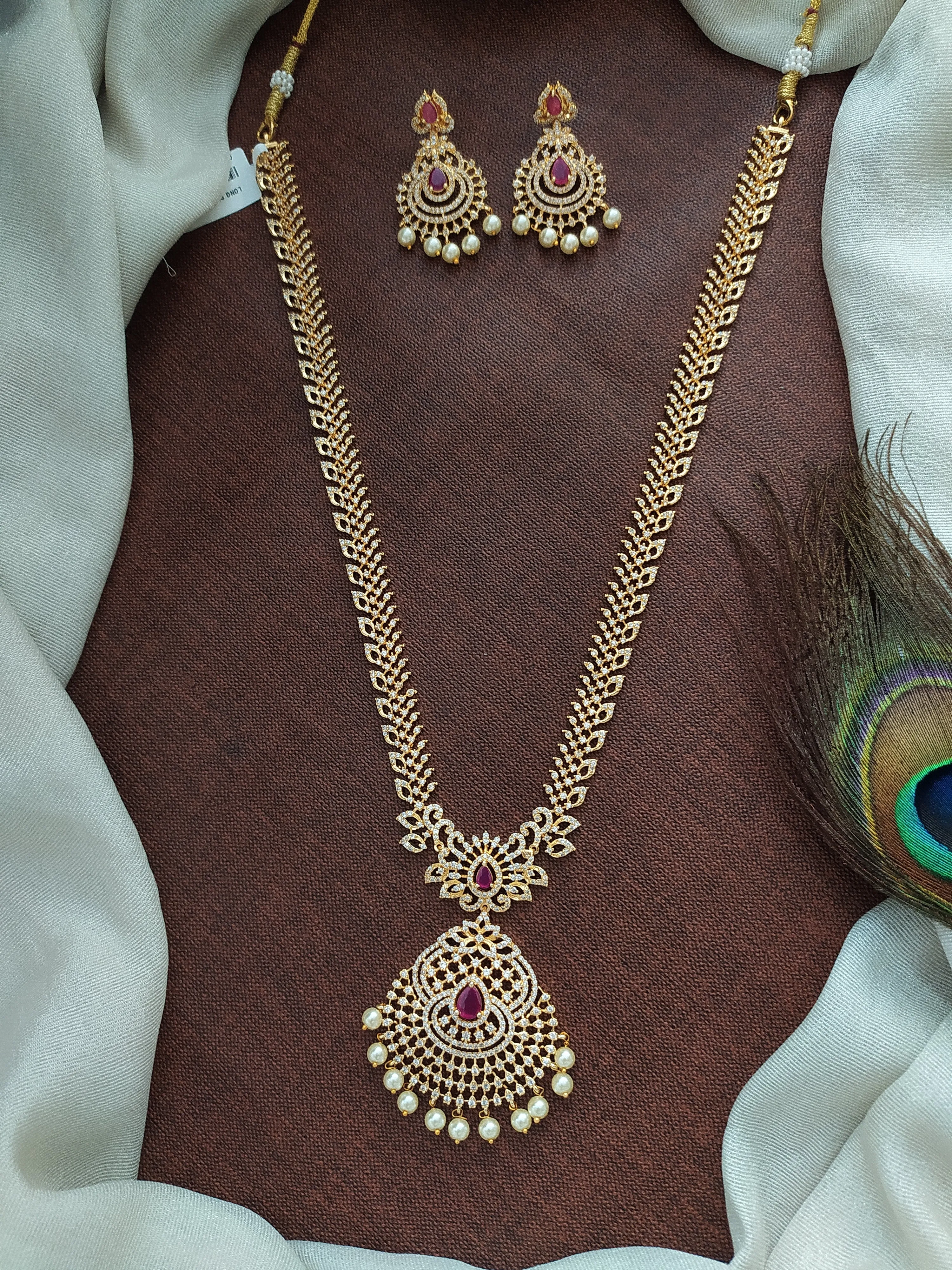 Dazzling Radiance Gold Plated Shimmering Pendant Long Haram Set