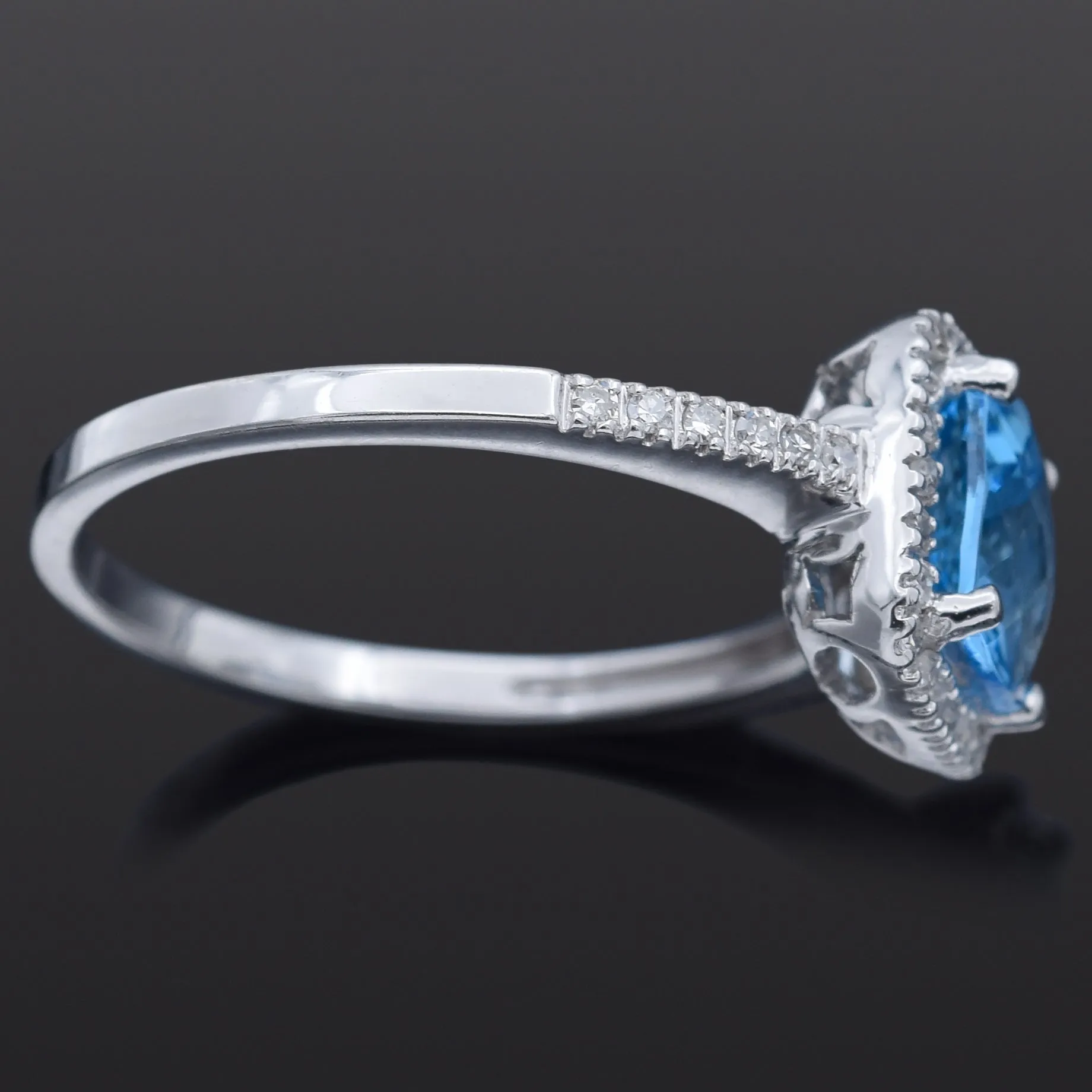 Estate 14K White Gold Cushion Blue Topaz & Diamond Band Ring Size 7