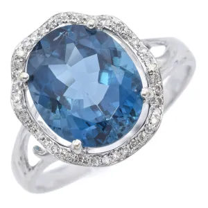 Estate 18K White Gold 4.15 Ct London Blue Topaz & Diamond Band Ring Size 7