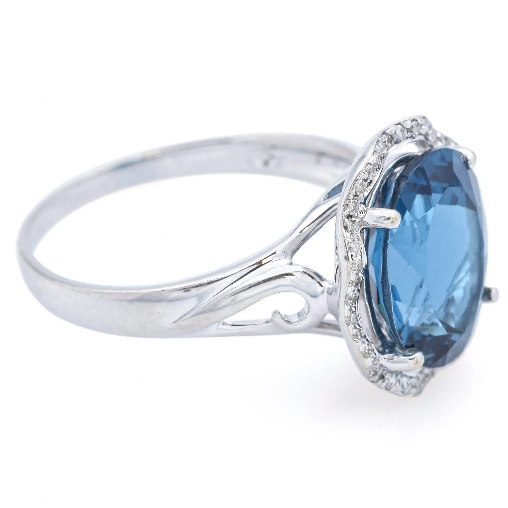 Estate 18K White Gold 4.15 Ct London Blue Topaz & Diamond Band Ring Size 7