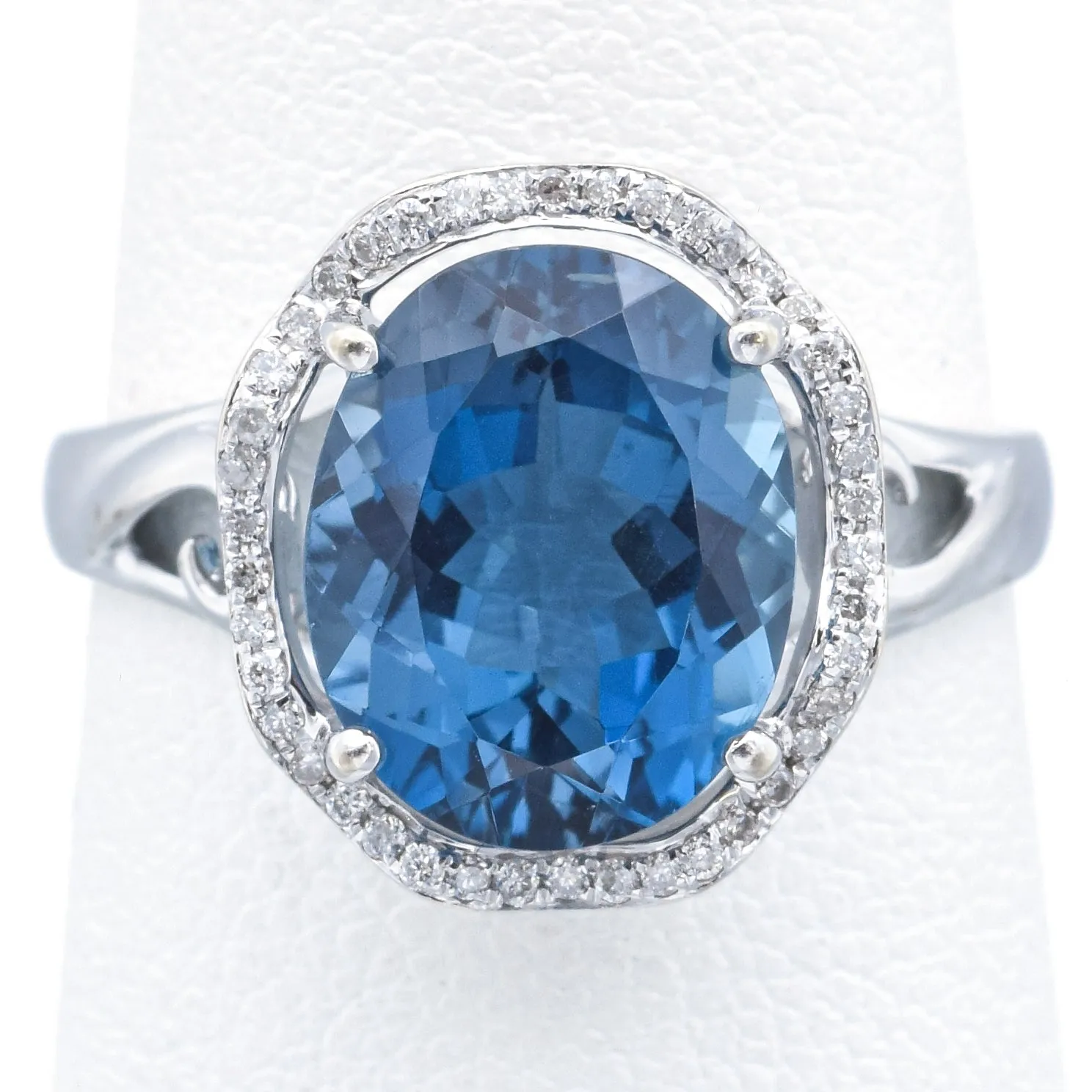 Estate 18K White Gold 4.15 Ct London Blue Topaz & Diamond Band Ring Size 7