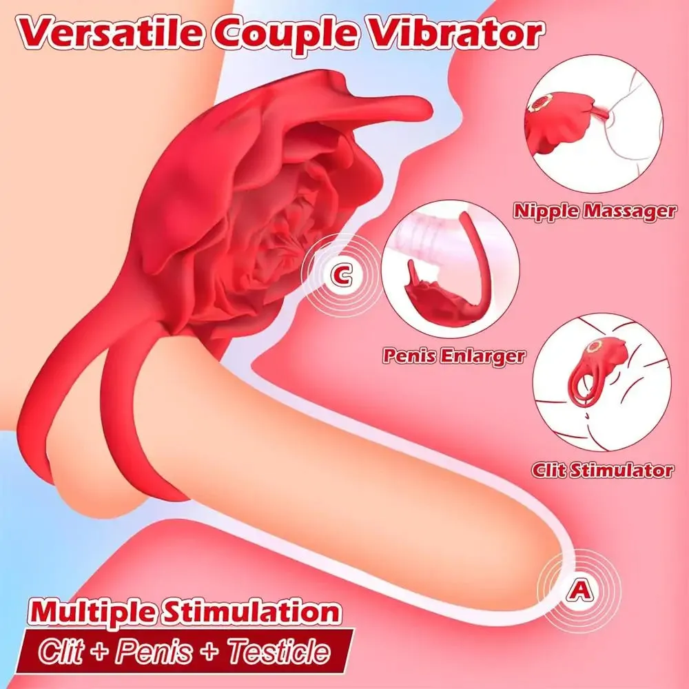 Evolved Dual Loop Rose Cock Ring Couples Vibrator with 10 Vibrations